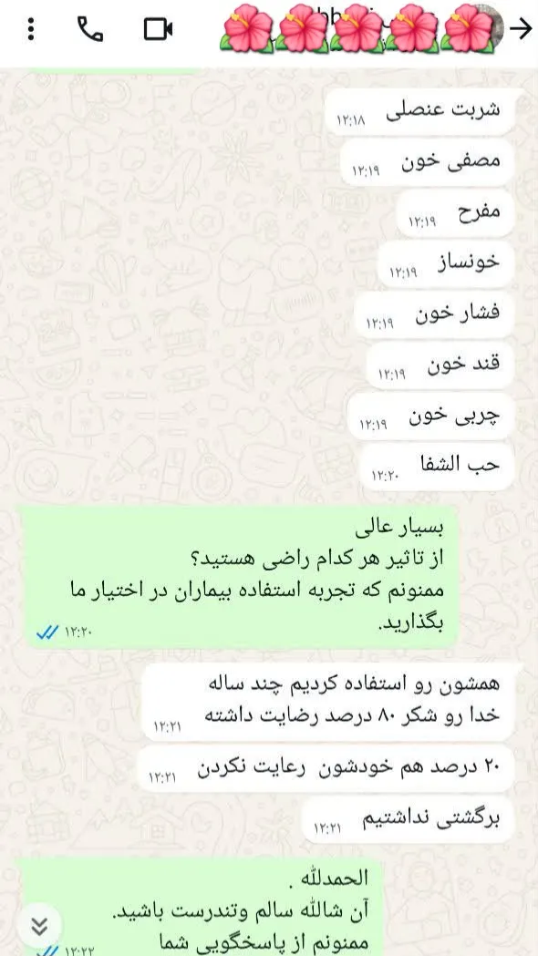 رضایت از داروهای شفانگر10
